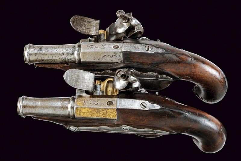 Paio di pistole a pietra focaia da viaggio firmate Louis Lamotte
