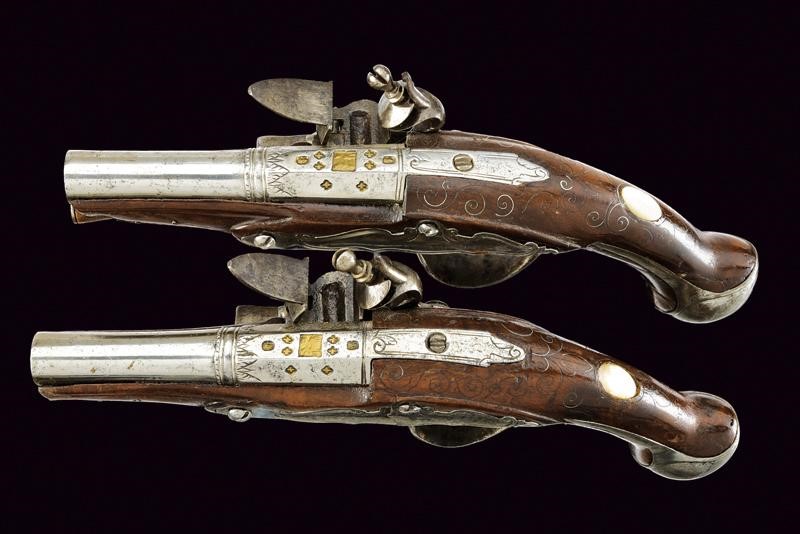 Paio di pistole a pietra focaia da viaggio di G. Finochio