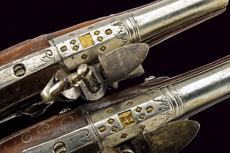 Paio di pistole a pietra focaia da viaggio di G. Finochio