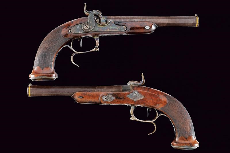 Paio di belle pistole a luminello da ufficiale di Le Page