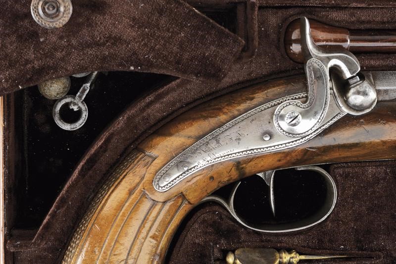 Paio di pistole a luminello di Flachat in cassetta