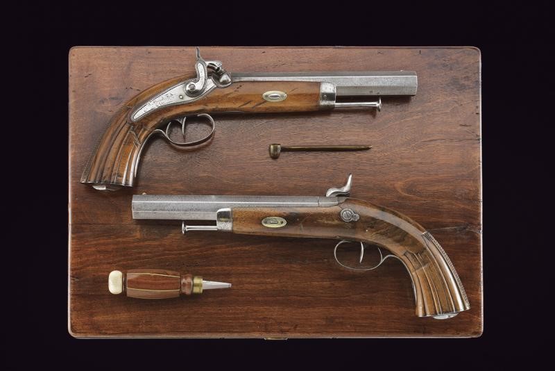 Paio di pistole a luminello di Flachat in cassetta