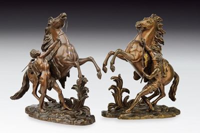 Paio di Sculture in Bronzo "cavalli di Marly"