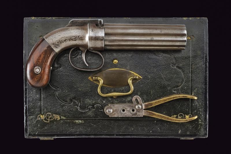 Pepperbox-revolver a Luminello in Cassetta di Allen & Thurber