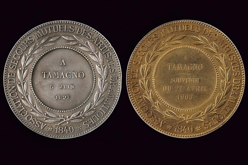 Lotto di Due Medaglie in Argento Donate al Tenore Francesco Tamagno