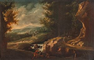 Paesaggio fluviale con figure