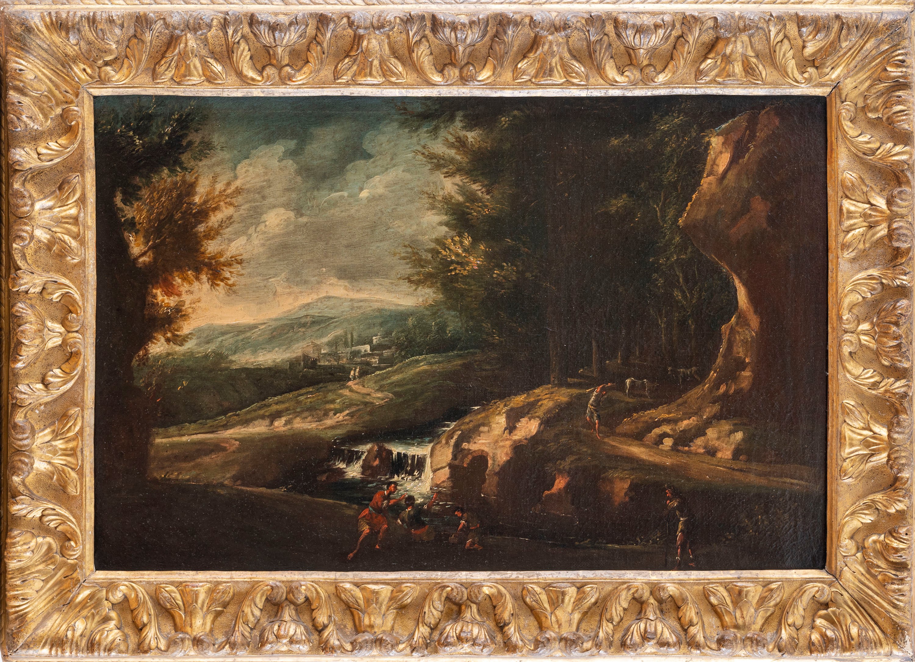 Scuola Romana, Fine Secolo XVII - Inizi Secolo XVIII - Paesaggio Fluviale con Figure