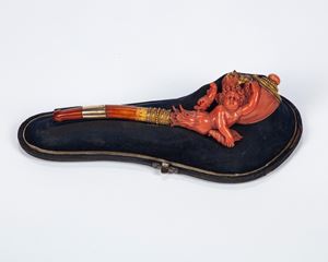 A coral and gold pipe, possibly from the collection of Emperor Franz Joseph of Austria, 19th century