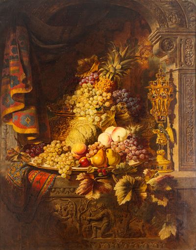 Trionfo di Frutta con Tappeto Persiano