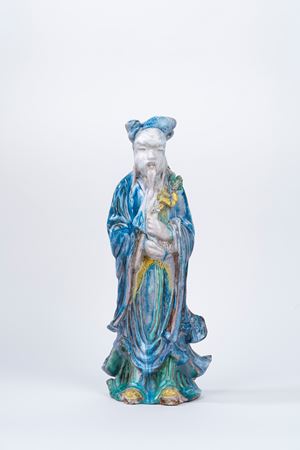 Polychrome ceramic figure of a wise man, China, 20th century