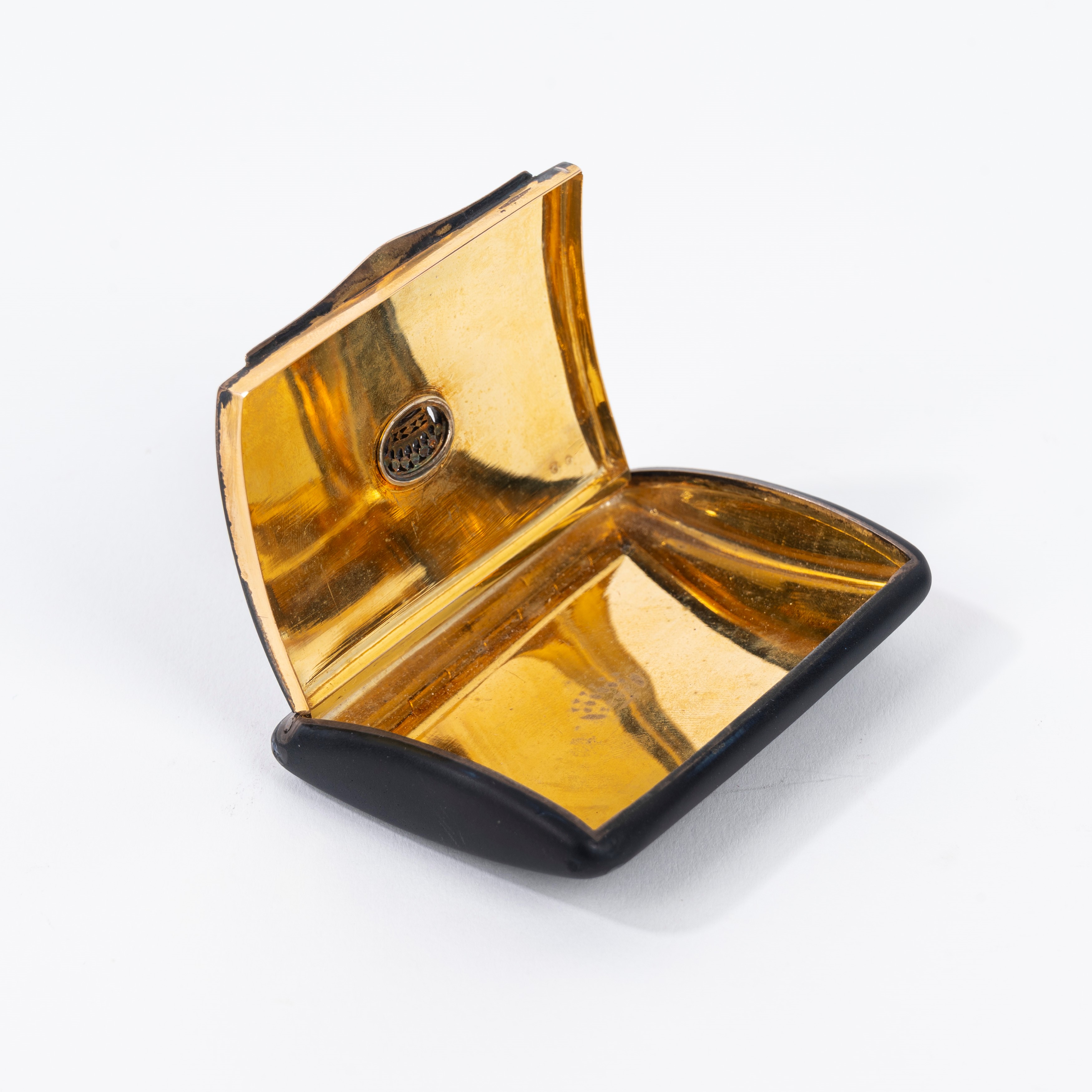 Scatolina in Smalto Nero con Corona sul Coperchio e Interno in Vermeil