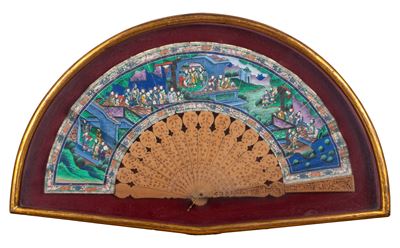 Ventaglio Dipinto, in Cornice, Cina Fine Secolo XIX - Inizi Secolo XX