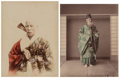 Anonimo, Shinto Priest - Due stampe all'albumina colorate a mano