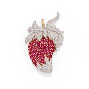 Strawberry pendant-brooch