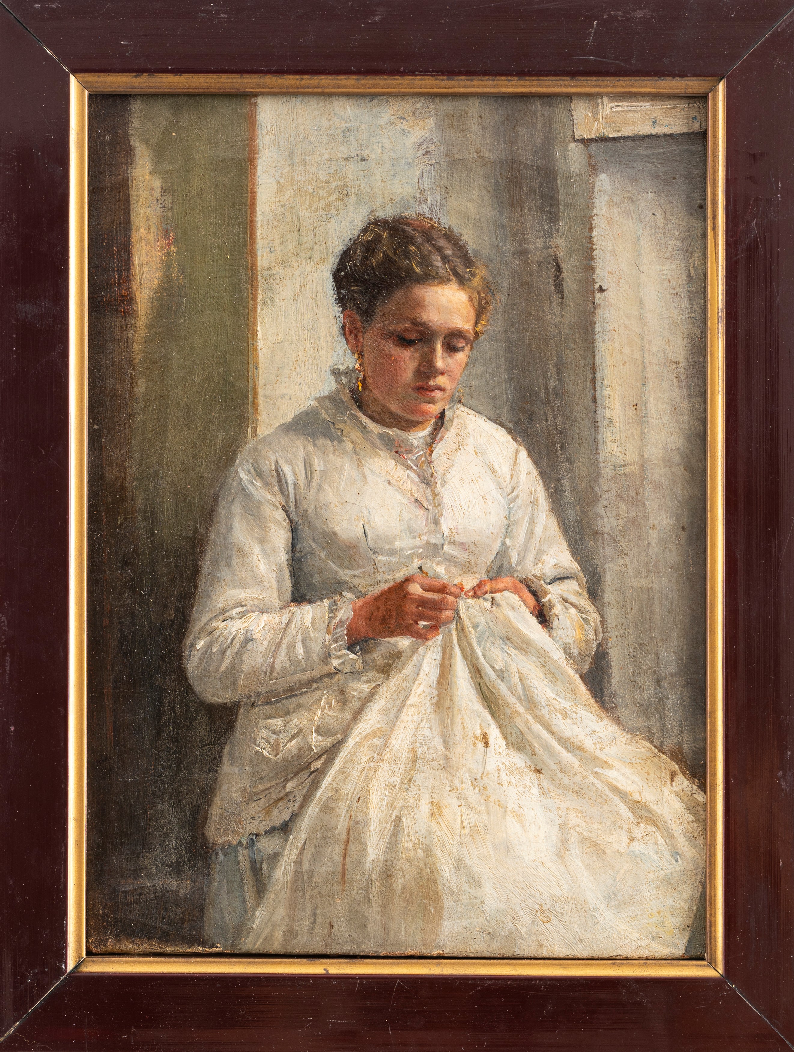 Scuola Napoletana, Secolo XIX - Donna che Cuce