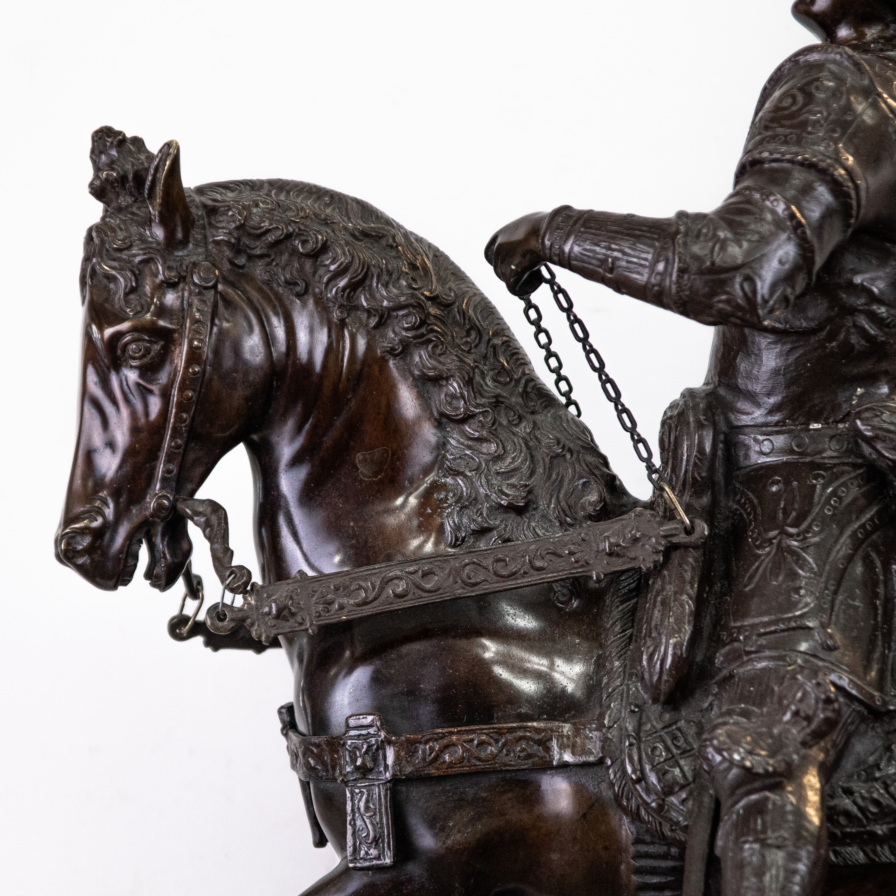 Statua Equestre di Bartolomeo Colleoni in Bronzo con Base in Marmo. Secolo XIX