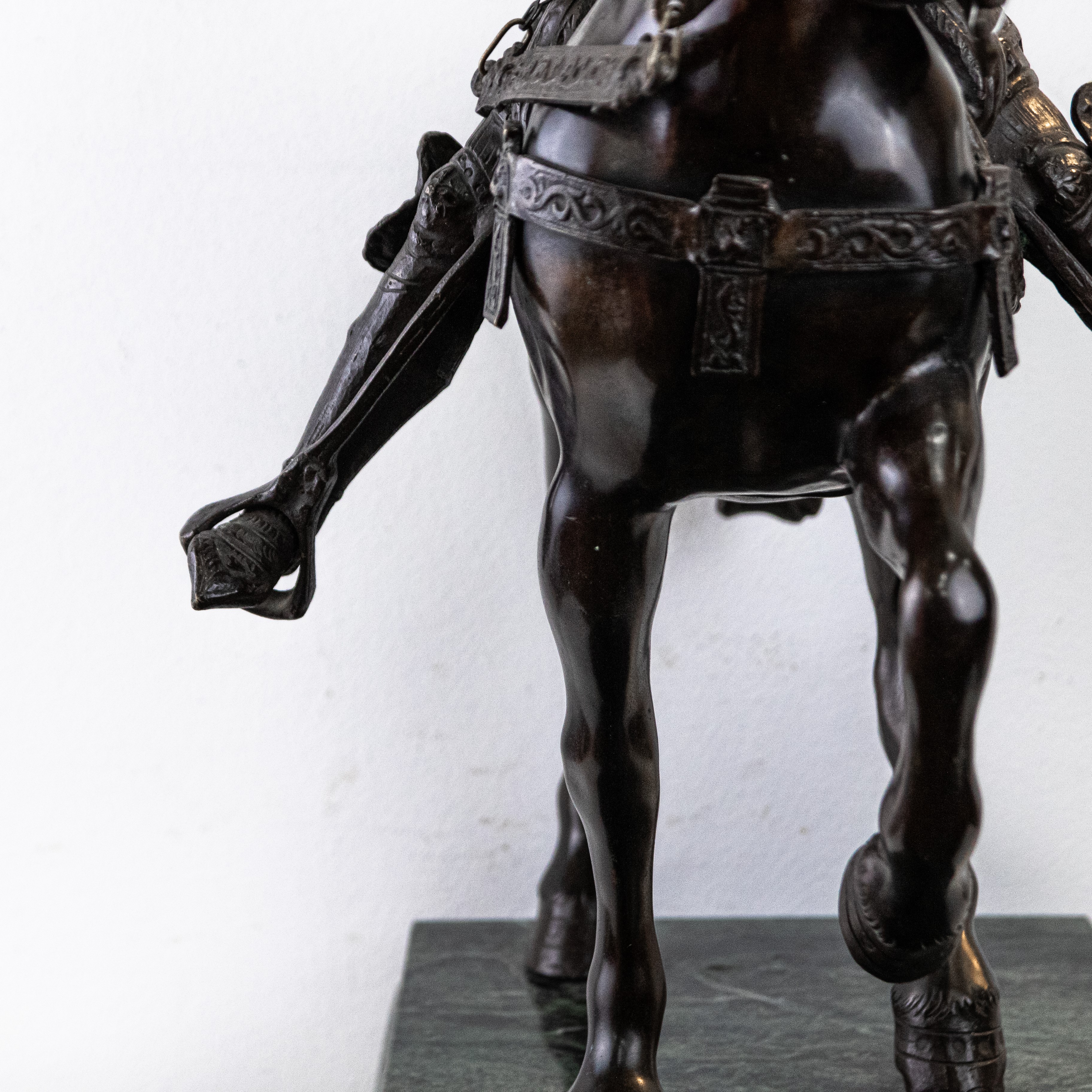 Statua Equestre di Bartolomeo Colleoni in Bronzo con Base in Marmo. Secolo XIX