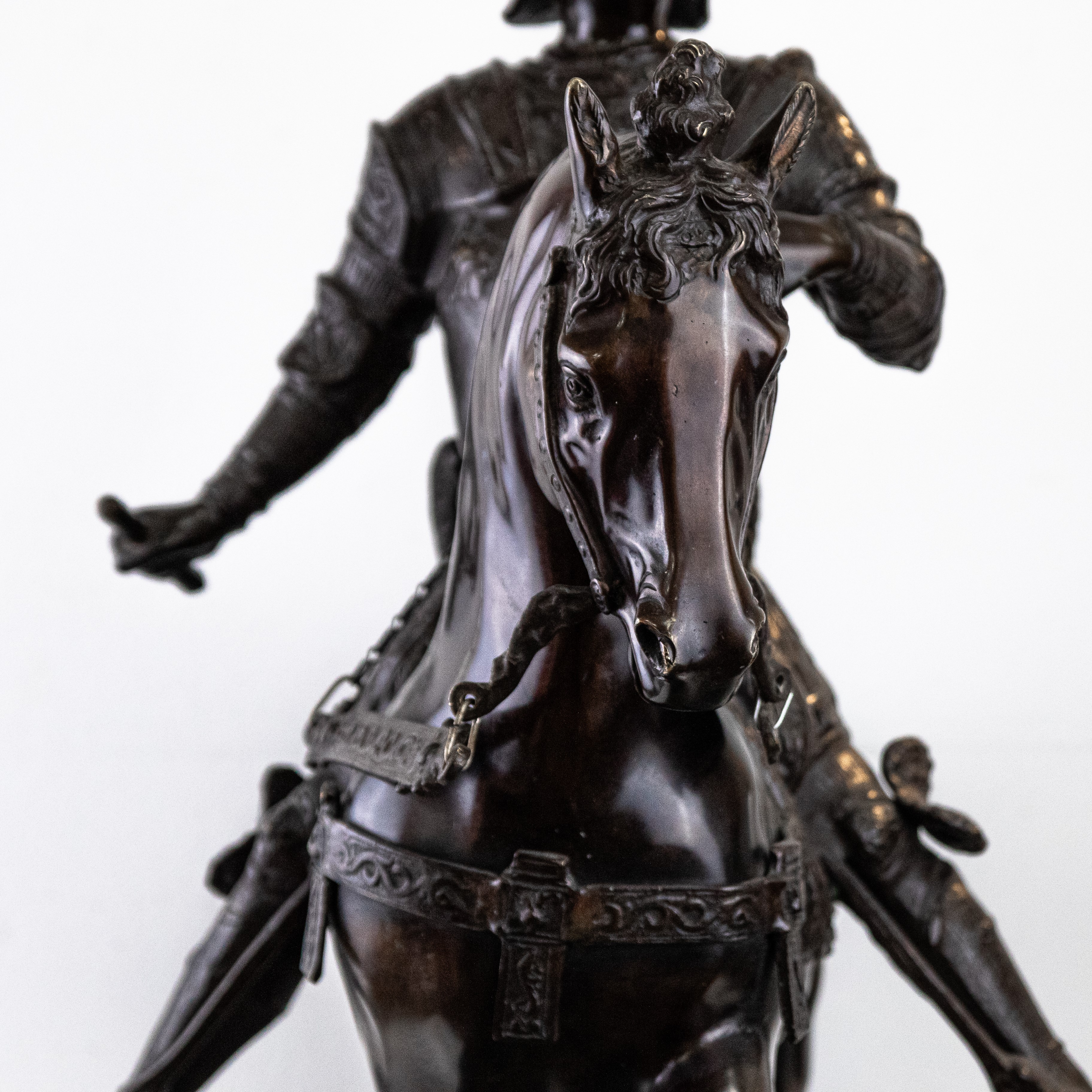 Statua Equestre di Bartolomeo Colleoni in Bronzo con Base in Marmo. Secolo XIX