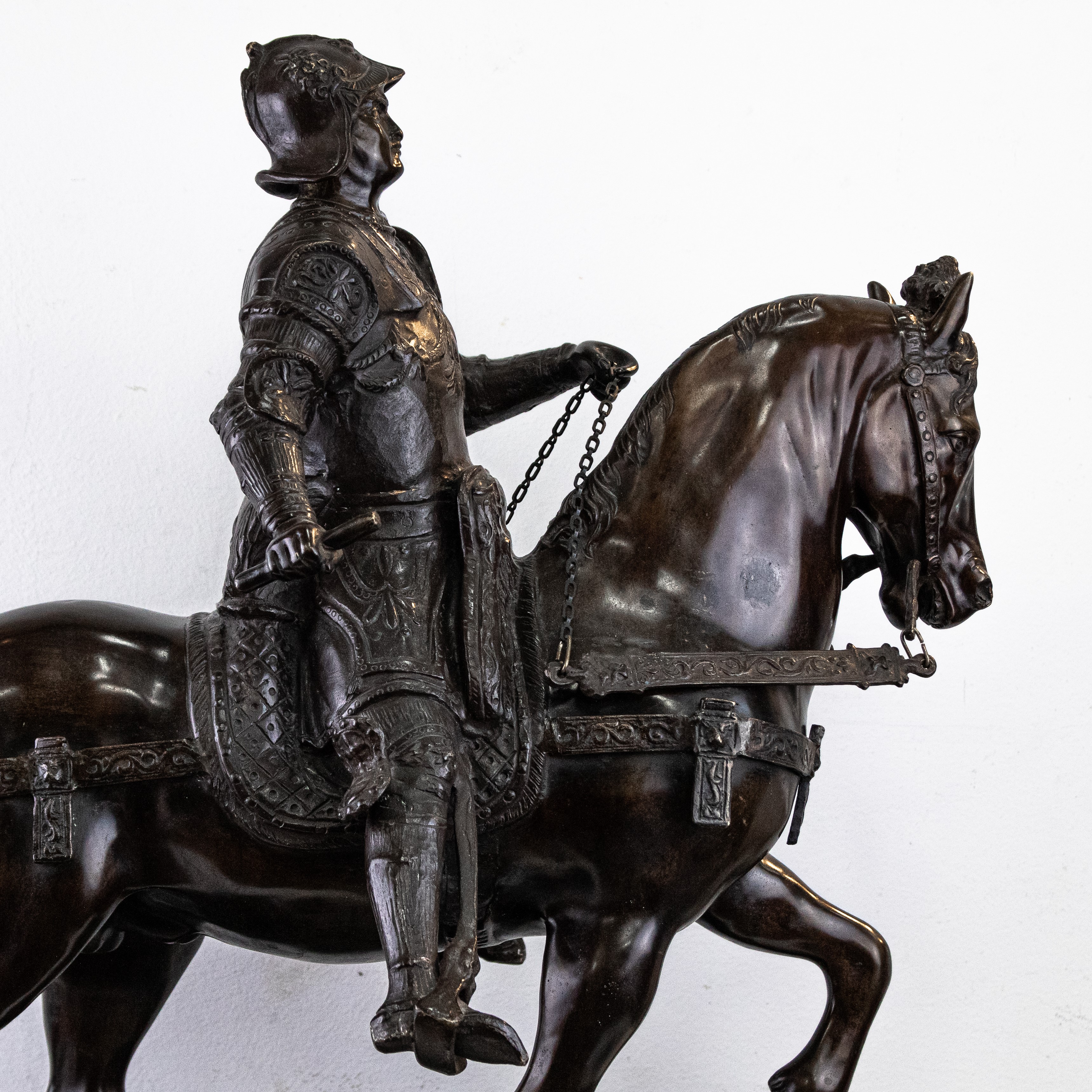 Statua Equestre di Bartolomeo Colleoni in Bronzo con Base in Marmo. Secolo XIX