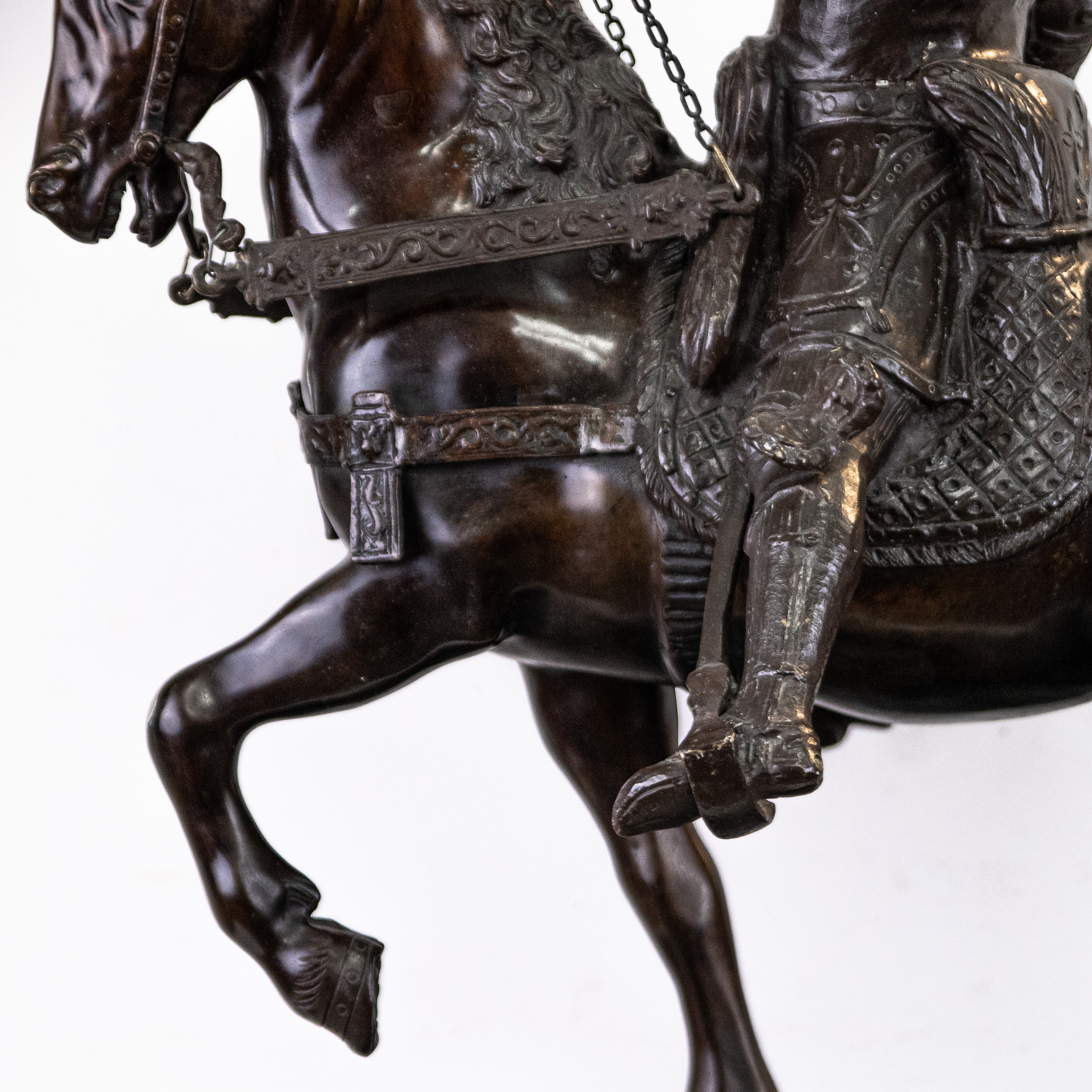 Statua Equestre di Bartolomeo Colleoni in Bronzo con Base in Marmo. Secolo XIX