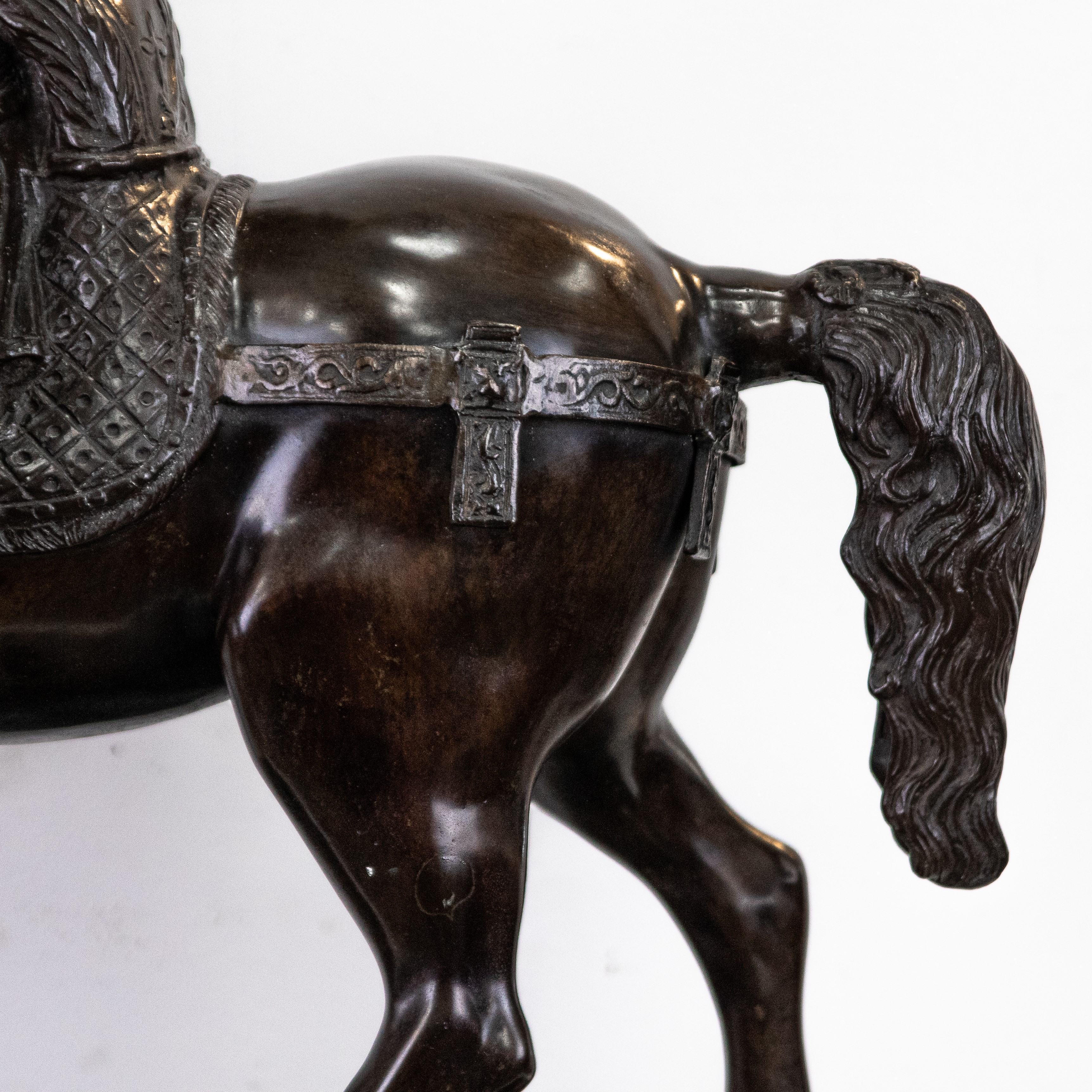 Statua Equestre di Bartolomeo Colleoni in Bronzo con Base in Marmo. Secolo XIX