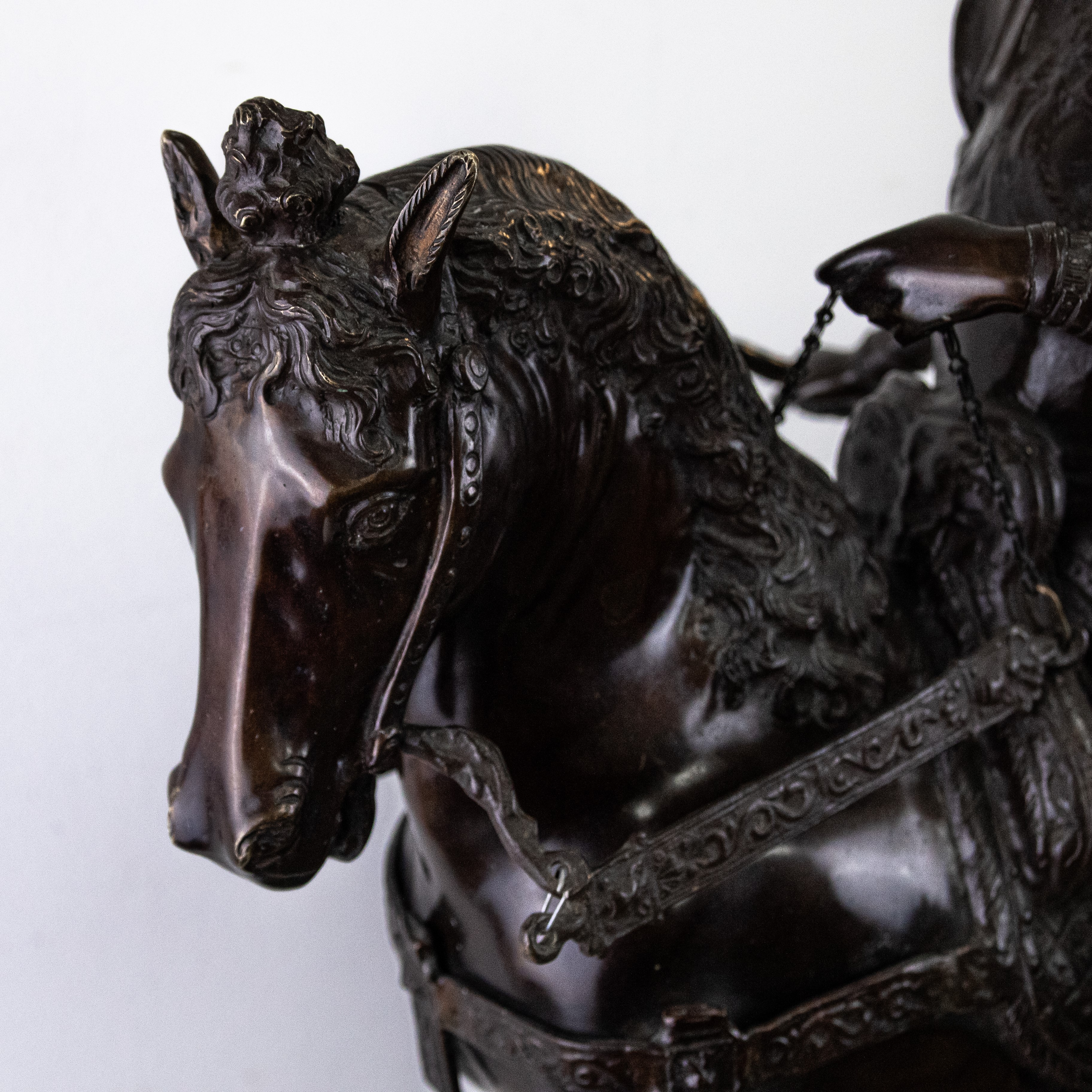 Statua Equestre di Bartolomeo Colleoni in Bronzo con Base in Marmo. Secolo XIX