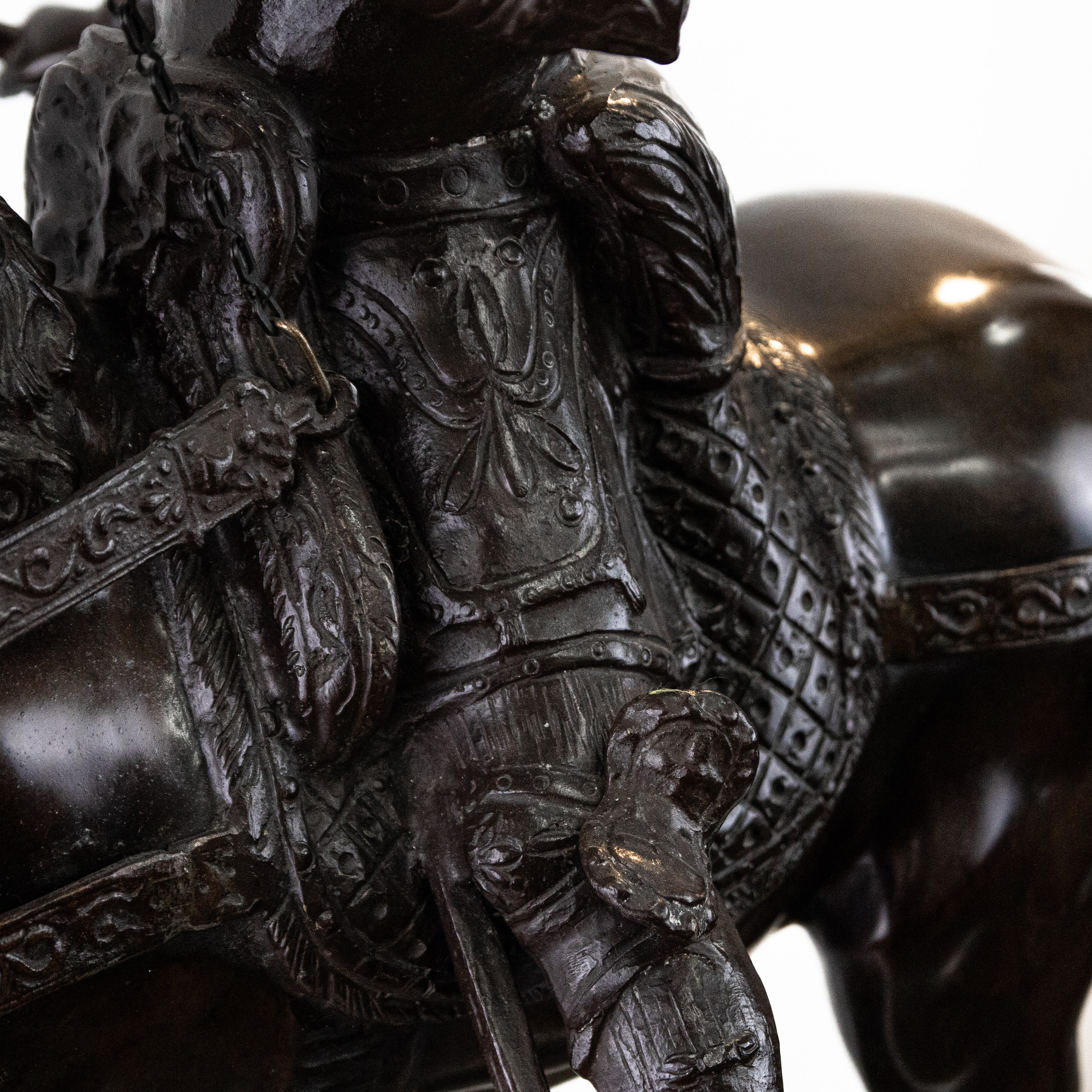 Statua Equestre di Bartolomeo Colleoni in Bronzo con Base in Marmo. Secolo XIX
