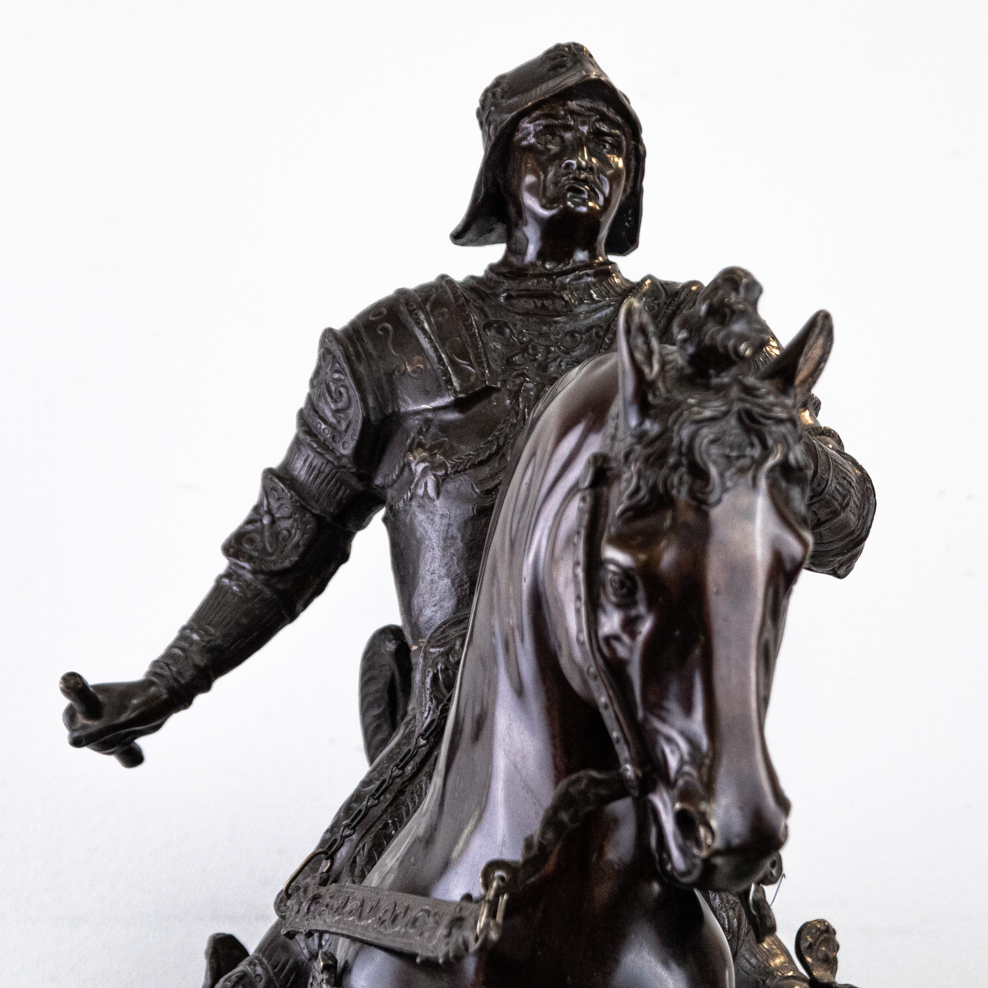 Statua Equestre di Bartolomeo Colleoni in Bronzo con Base in Marmo. Secolo XIX
