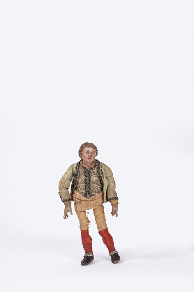 Figura da Presepe in Terracotta con Abiti in Tessuto, Napoli Secolo XIX