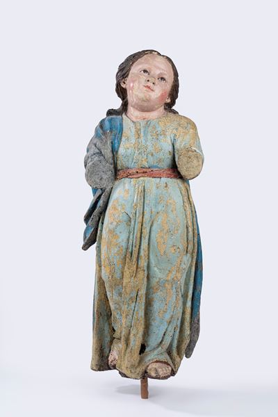 Madonna in Legno Intagliato e Laccato Policromo, Napoli Fine Secolo XVII - Inizi Secolo XVIII