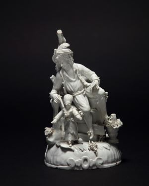 Manifattura Antonibon, Nove, circa 1770. Gruppo in porcellana bianca raffigurante suonatore di flauto