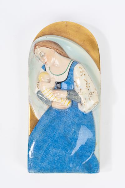 Formella in Ceramica Raffigurante Madonna con Bambino
