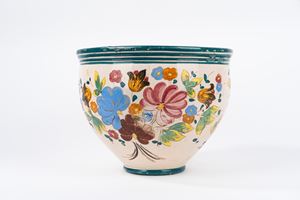 Polychrome ceramic cache-pot vase, Gualdo Tadino manufacture