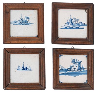 Quattro Mattonelle in Maiolica di Delft