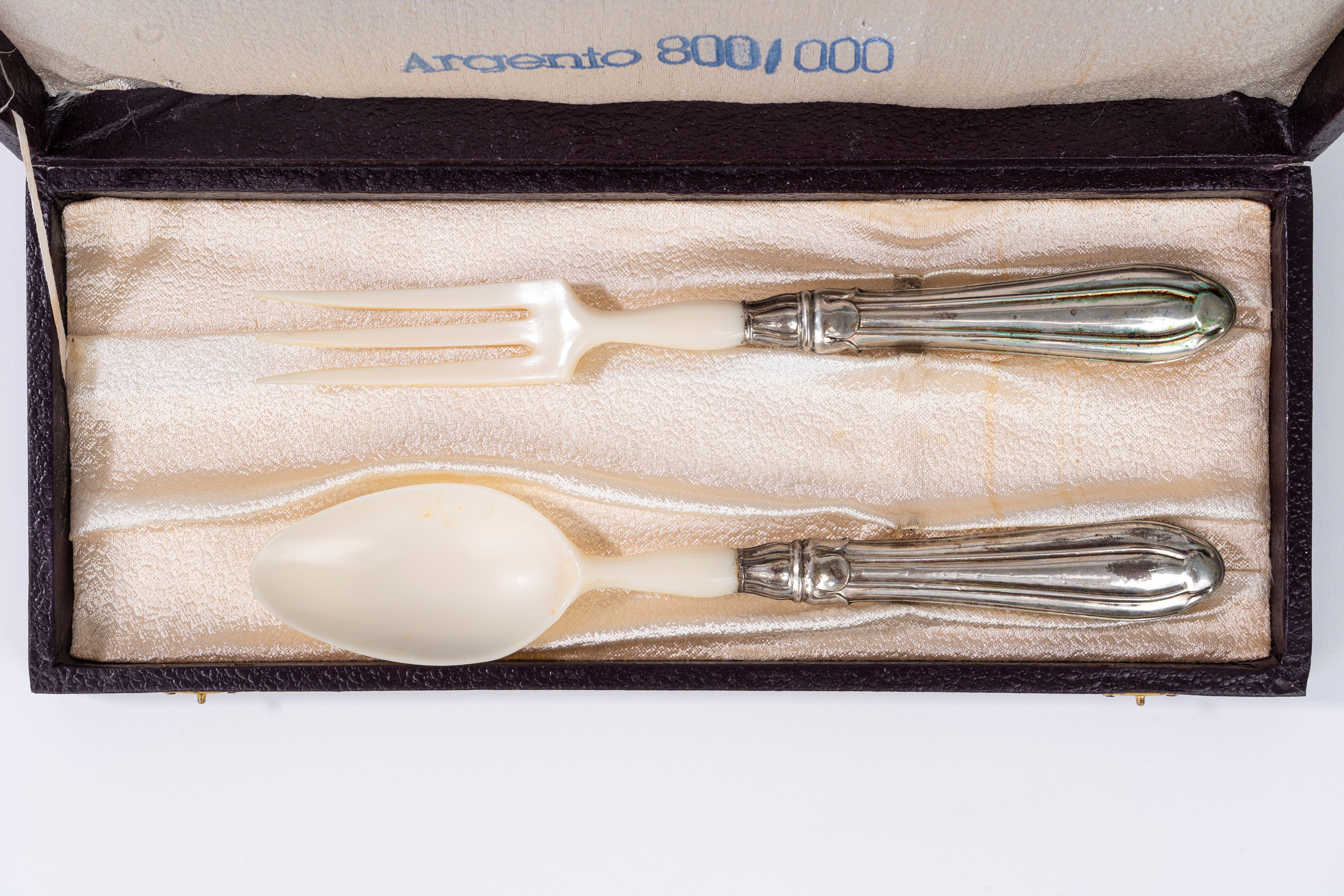 Set Composto da Forchetta e Cucchiaio da Insalata con Manico in Argento 800