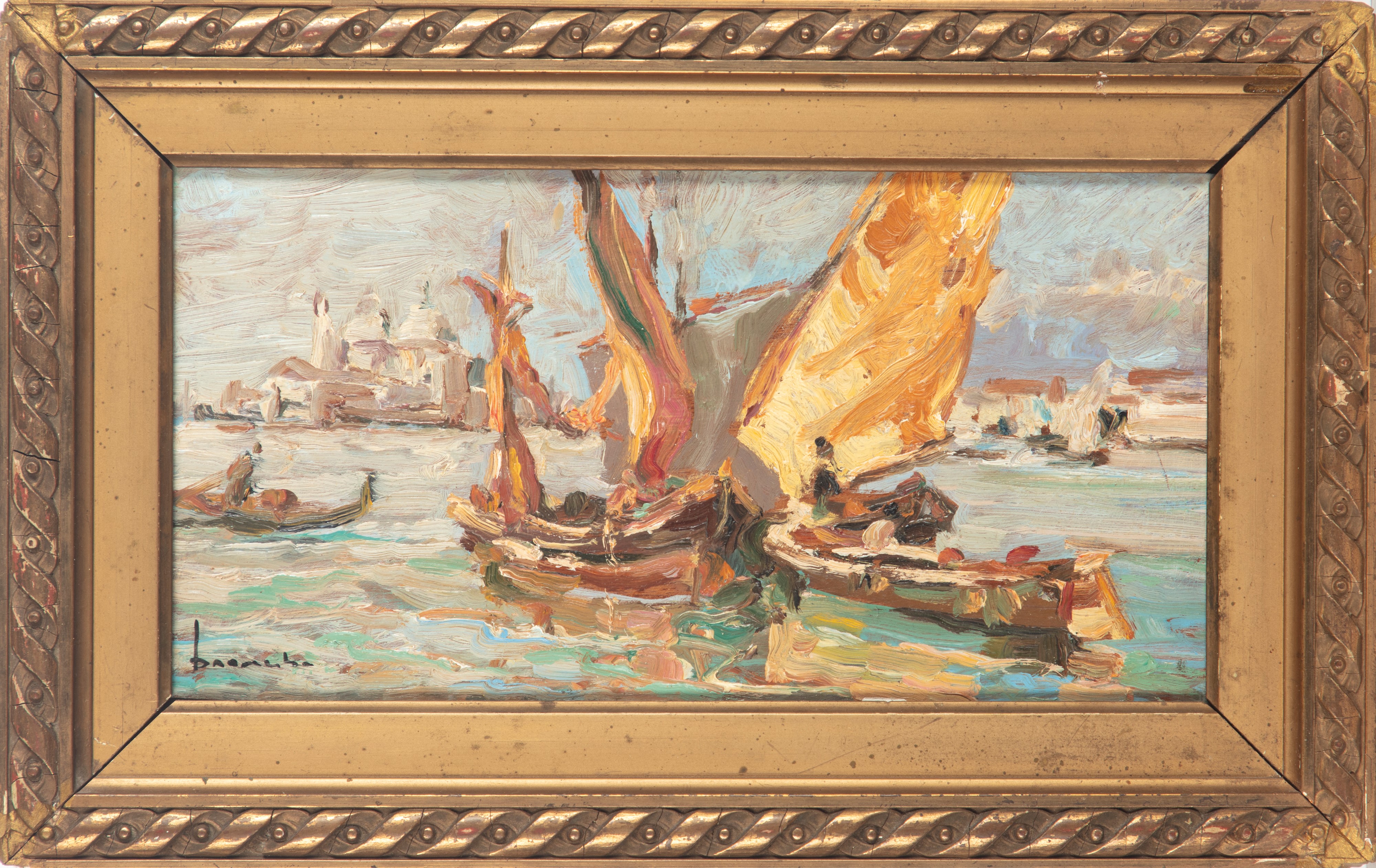 Angelo Brombo - Venezia, Bacino di San Marco e Punta della Dogana (bozzetto)