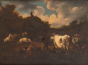 Pastore e armenti in un paesaggio