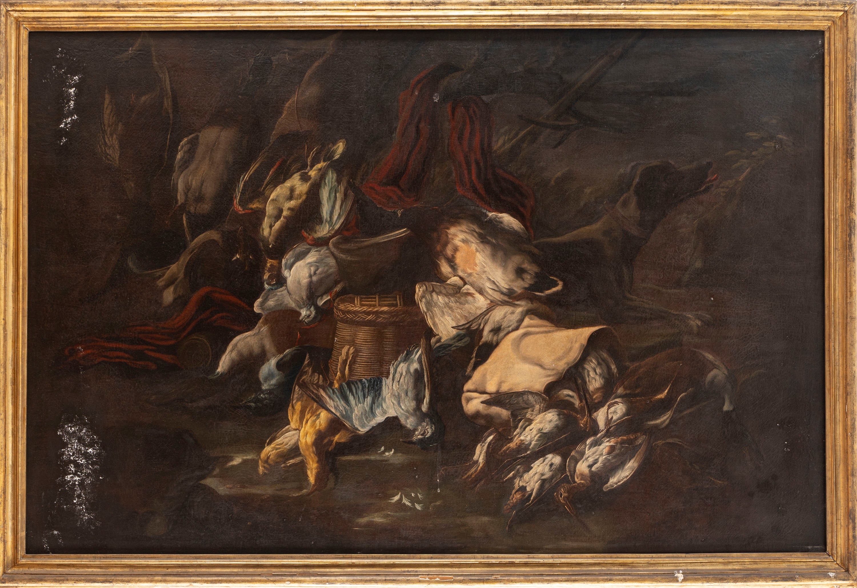 Trionfo di cacciagione con cane in un paesaggio