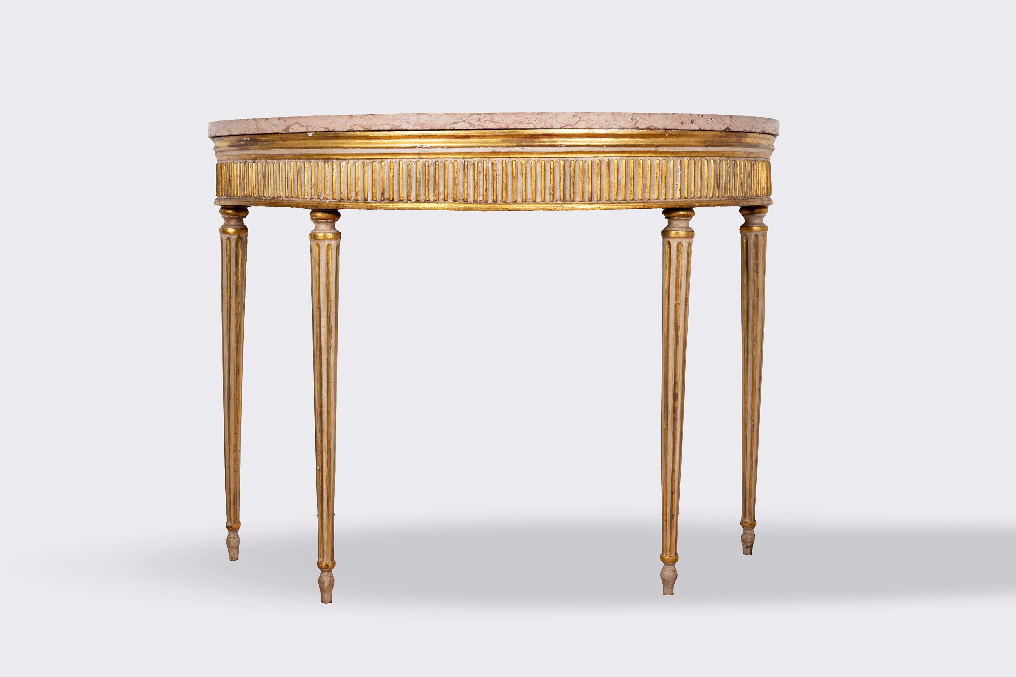 Coppia di Consolle a Demi Lune in Legno Laccato e Dorato, Napoli, Luigi XVI