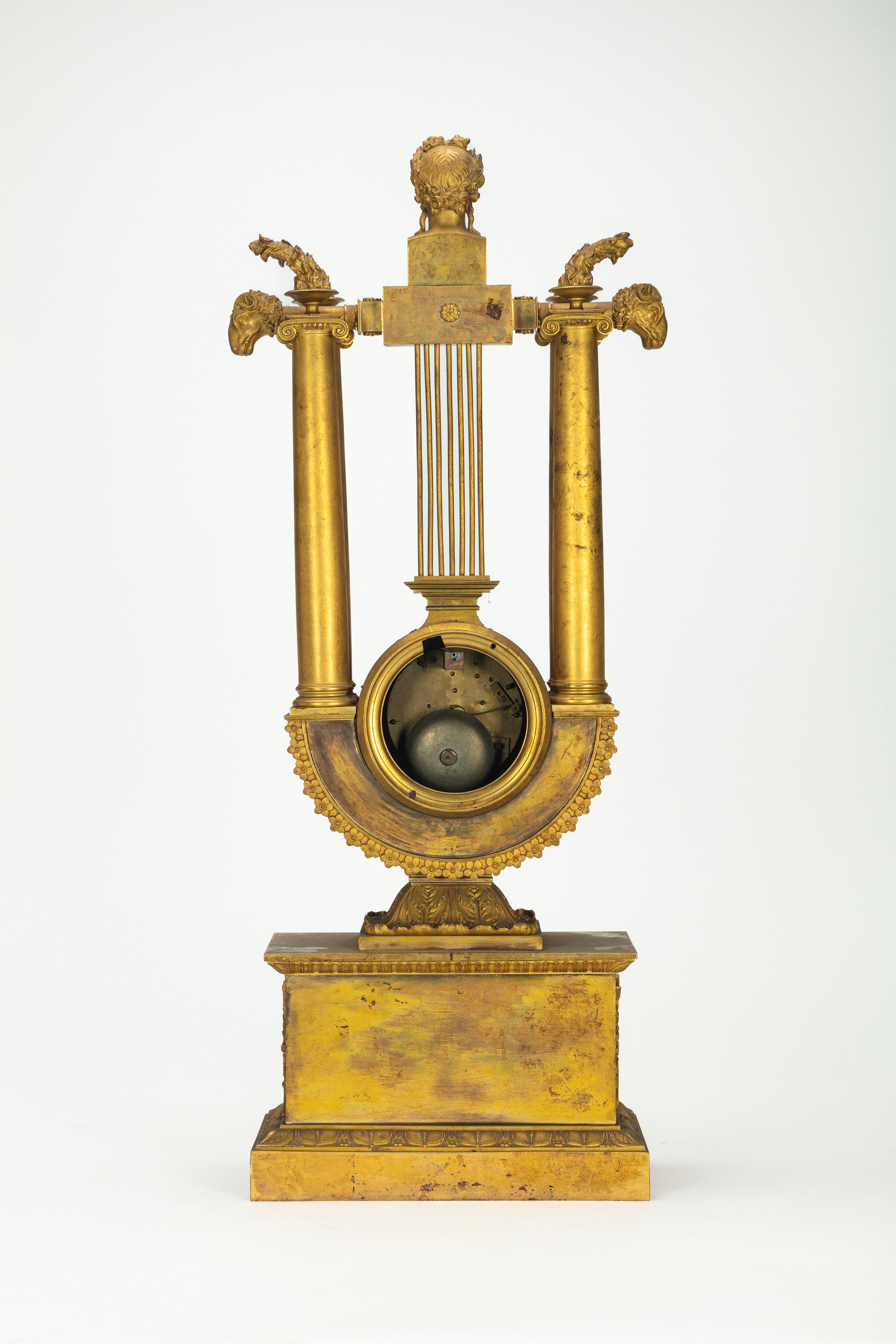 Pendola a Lira in Bronzo Dorato, Francia, Circa 1880