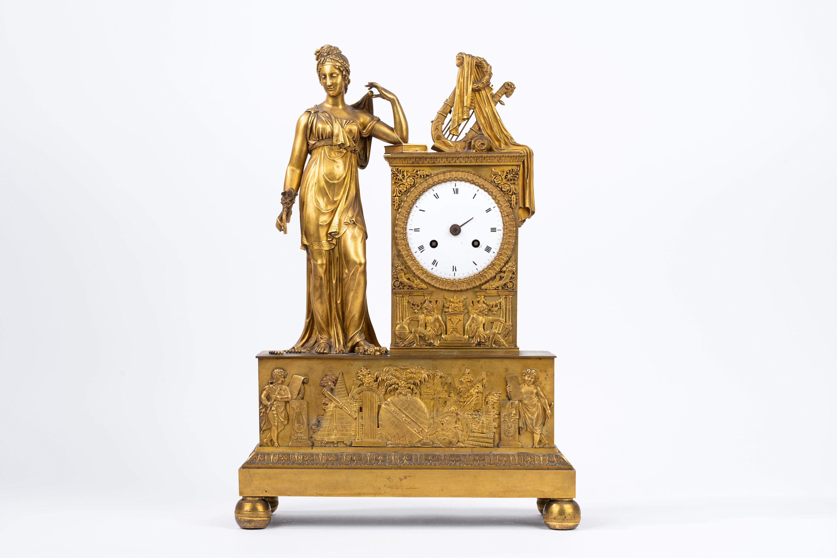 Pendola da Appoggio in Bronzo Dorato, Francia Prima Metà Secolo XIX