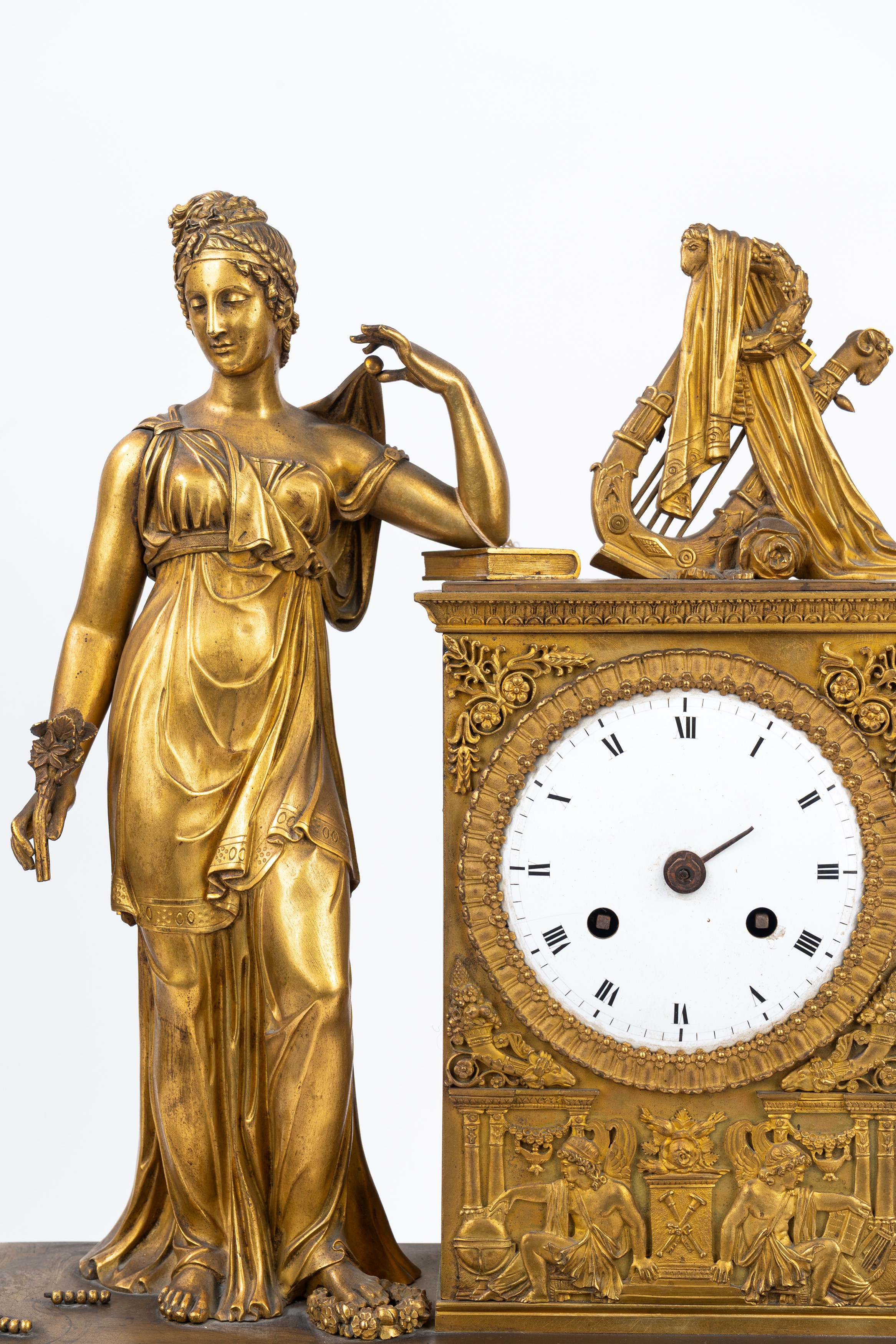 Pendola da Appoggio in Bronzo Dorato, Francia Prima Metà Secolo XIX