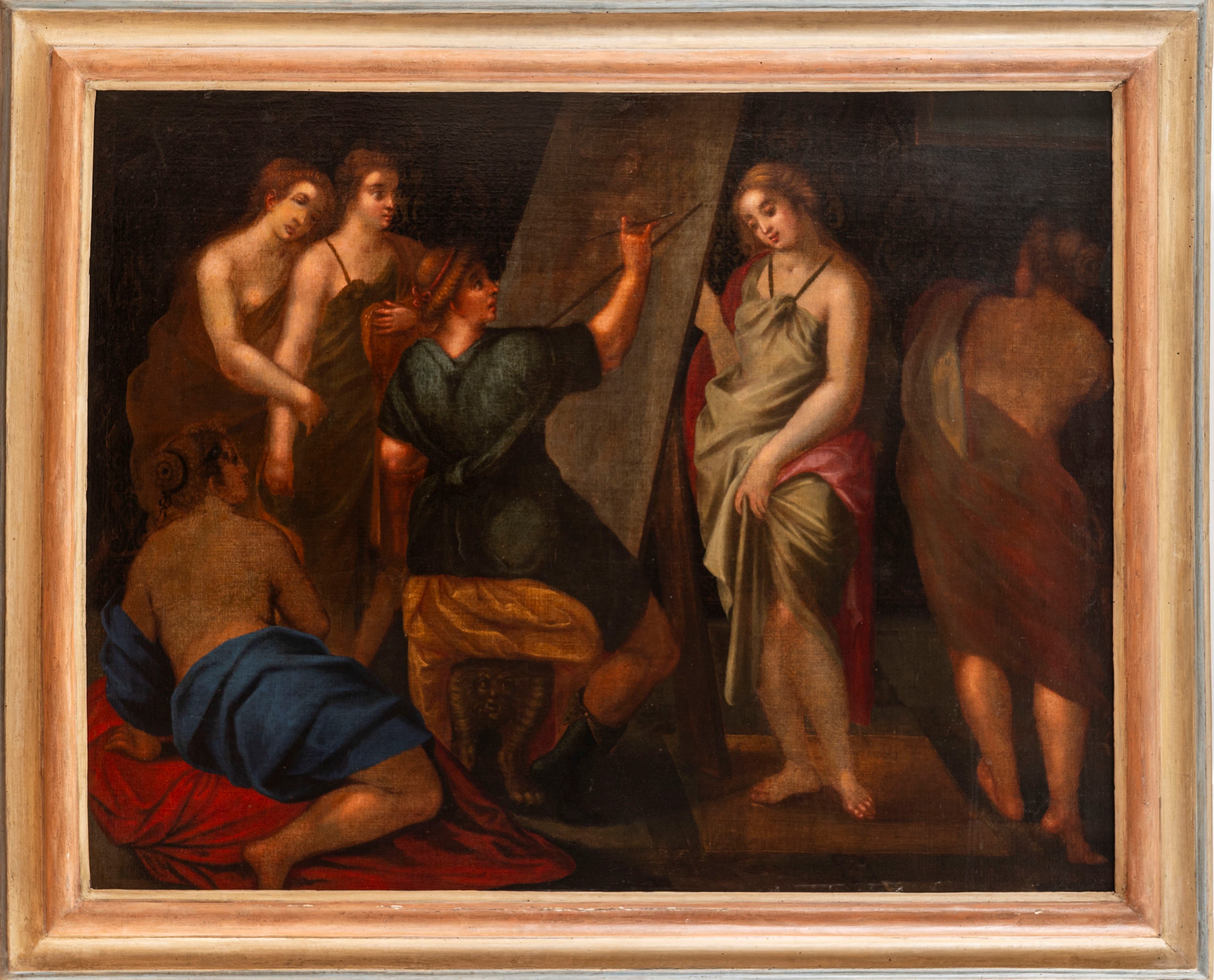 Pittore con la modella nell'atelier