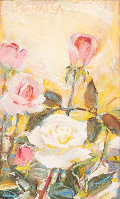 Rosa bianca, tecnica mista su cartone