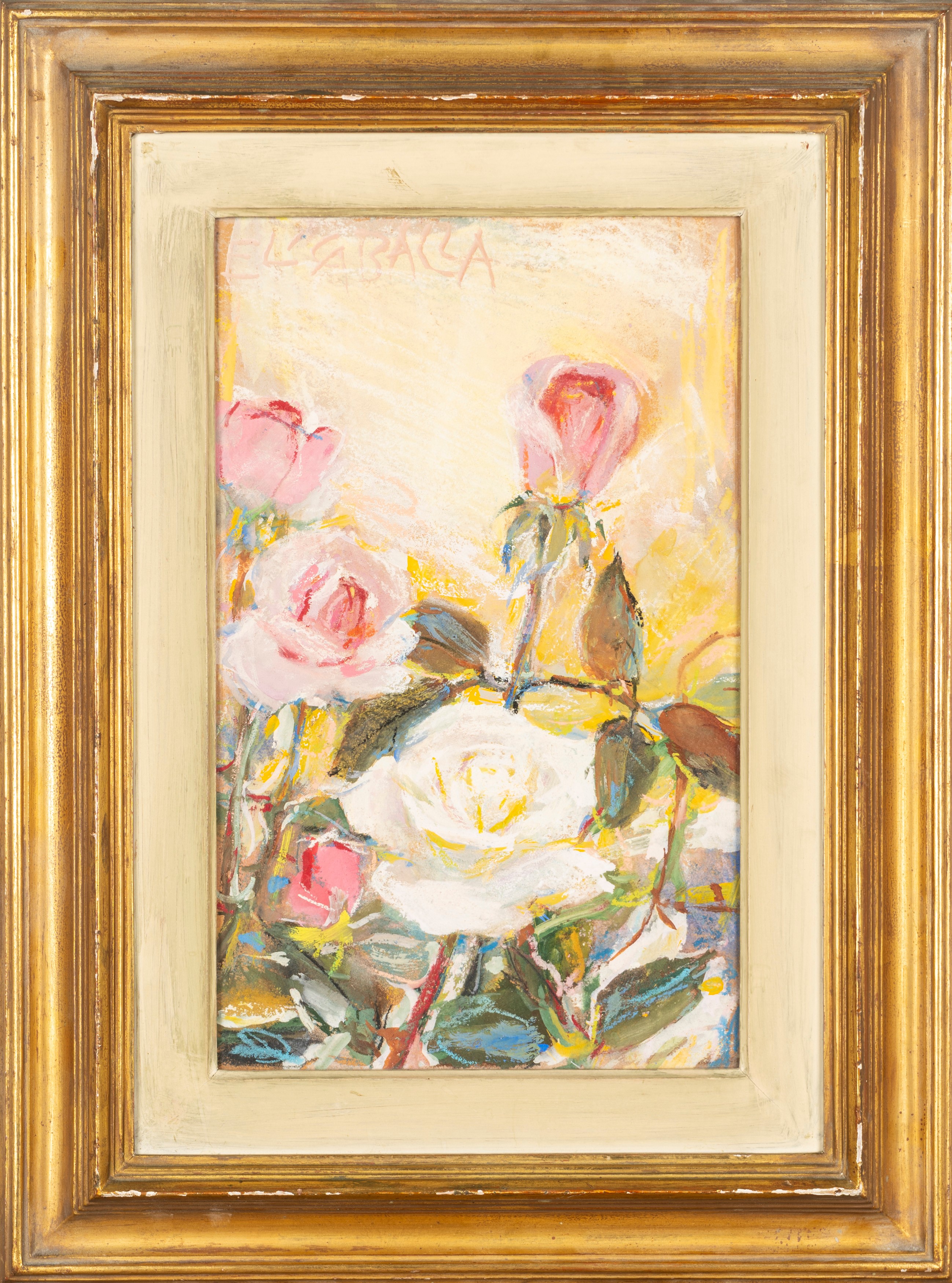 Elica Balla - Rosa bianca, tecnica mista su cartone