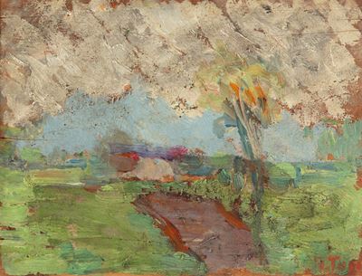 Paesaggio, olio su tavola