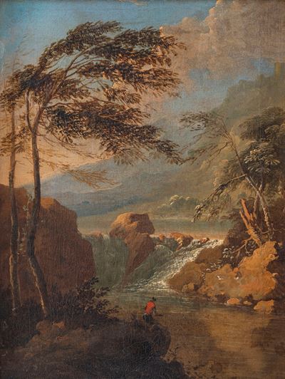 Paesaggio Fluviale con Figura in Riva