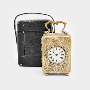 Officier pendulette da viaggio, Londra fine XIX secolo in argento dorato