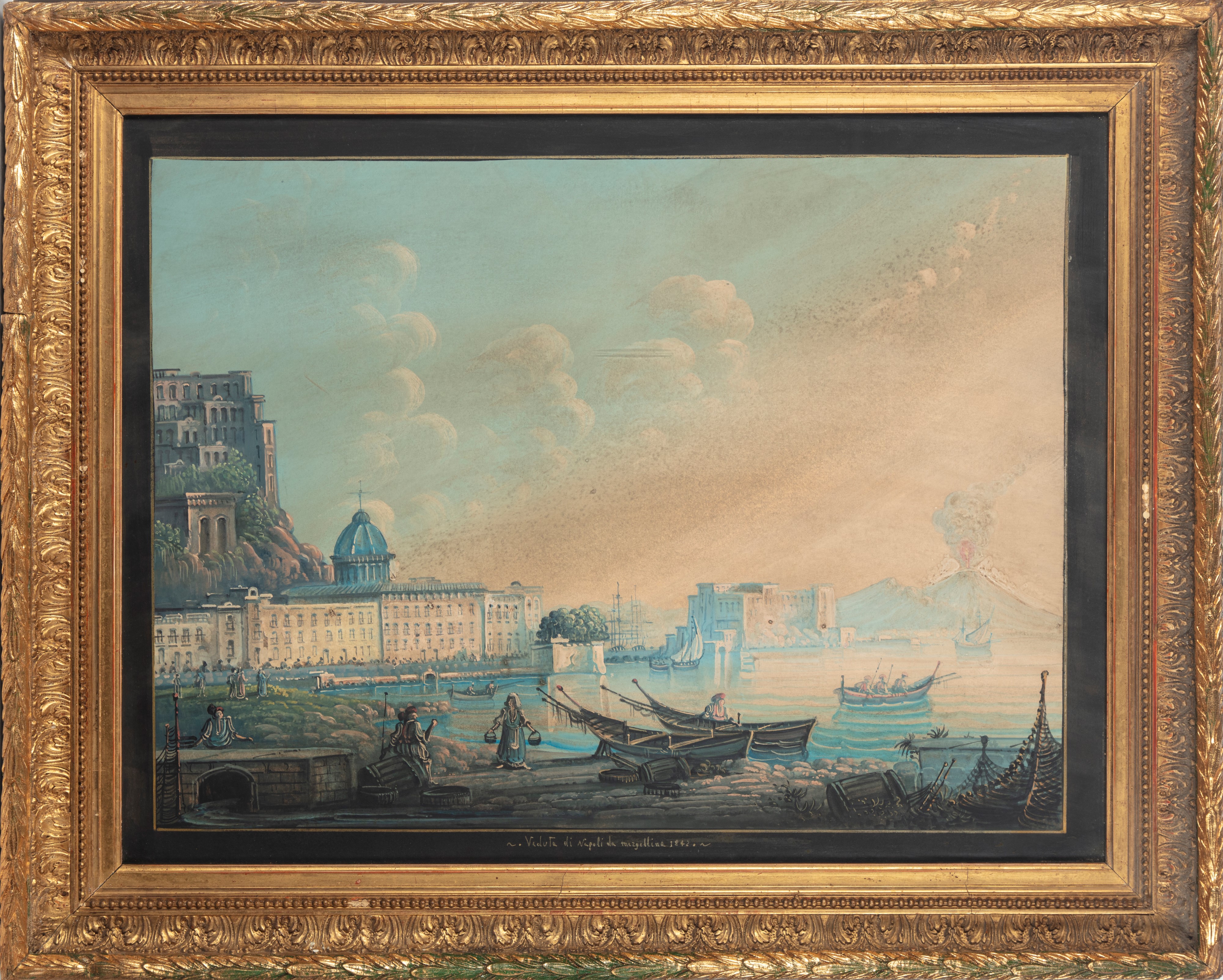 Scuola Francese, Secolo XIX - Veduta di Napoli da Mergellina