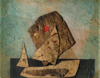 Seascape (collage e sughero su tavola, 1969)